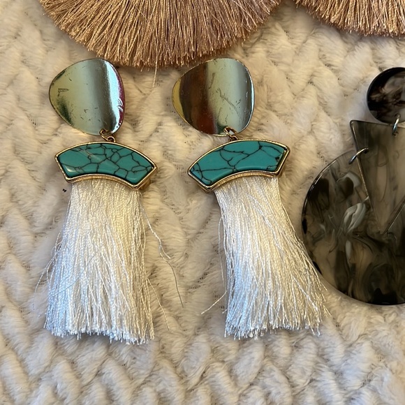 Fashion Earrings 3 sets Tan fringe Turquoise White Black Gray Dangle - Picture 3 of 4